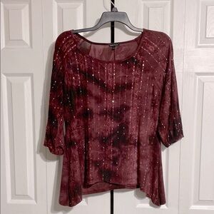 Sami & Jo burgundy tie dye & sequin shirt top blouse size LARGE
